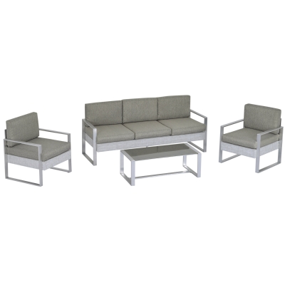 Outsunny 4 PCs Patio Conversation Furniture Set with Tempered Glass Coffee Table Aluminum
