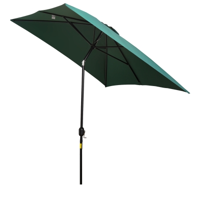 Outsunny 3x2m Patio Umbrella Canopy Tilt Crank Rectangular Sun Shade Steel Green
