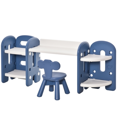 HOMCOM Kids Adjustable Table and Chair Set 2 Piece Blue and white for 1-4 years old