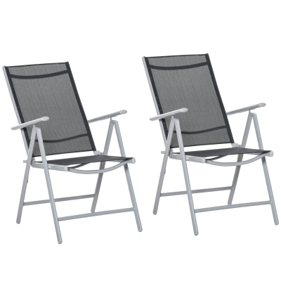 Outsunny 2 PCS Folding Patio Dining Chair Set w/ Adjustable Texteline Back & Armrest