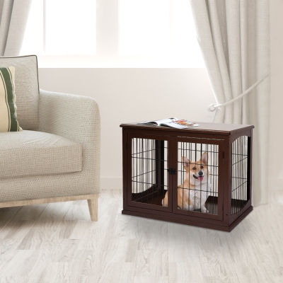 PawHut Small Dogs 3-Door MDF Indoor Cage Brown