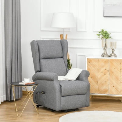HOMCOM Linen Electric Lift Assistance Recliner Armchair - Grey