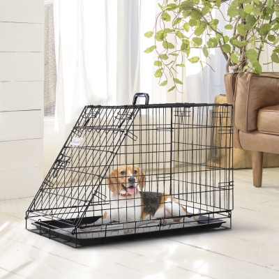 PawHut Dogs Metal Collapsible Large Transport Crate w/ Removeable Tray Black