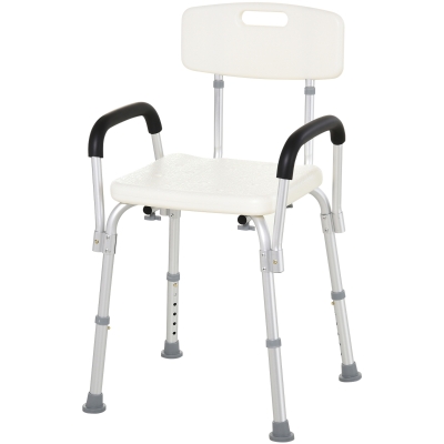 HOMCOM Adjustable Shower Bench with Adjustable Back and Armrest