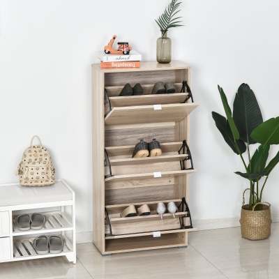 HOMCOM Particle Board 6-Tier Shoe Storage Cabinet Oak Tone