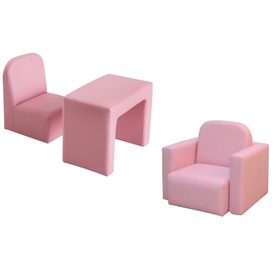 HOMCOM Kids 3 In 1 Table and Chair Set, PVC-Pink