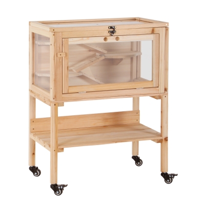 PawHut Wooden Hamster Cage Rodent Small Animals Removeable Play House for Indoor Outdoor