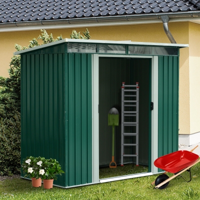 Outsunny 3.9 x 8ft Corrugated Steel Garden Shed - Green