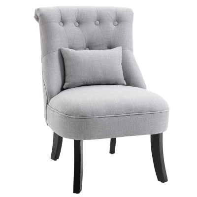 HOMCOM Solid Rubber Wood Tufted Single Sofa Chair Lounge Sofa w/ Pillow Grey