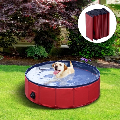 Pawhut Φ160 x 30H cm Pet Swimming Pool - Red/Dark Blue PVC