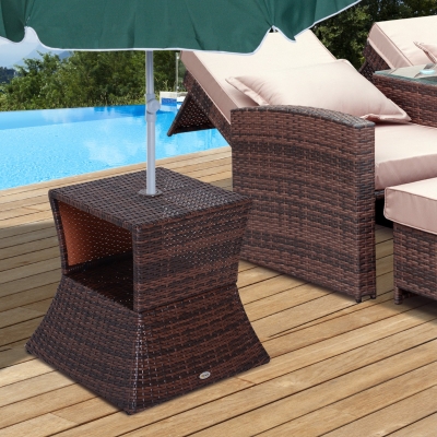 Outsunny Rattan Coffee Table with Umbrella Hole, 54Lx54Wx55H cm-Brown