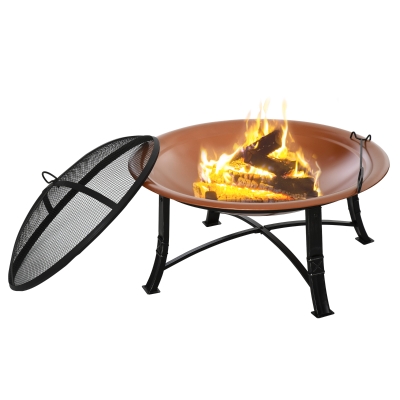 Outsunny Steel Outdoor Patio Fire Pit Wood Log Burning Heater with Poker, Grate Backyard