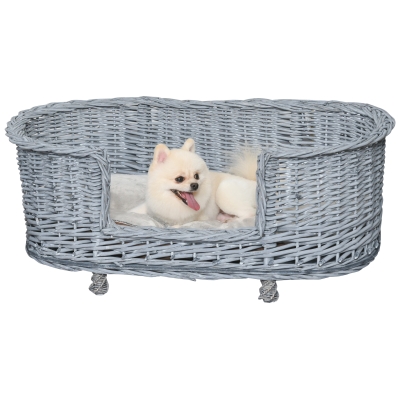 PawHut Dog Bed Basket Pet Sofa Cat Wiker Furniture Elevated Base w/ Soft Cushion