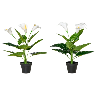 HOMCOM Artificial Realistic Set of 2 Orchid Flower in Pot for Outdoor Décor, 55cm