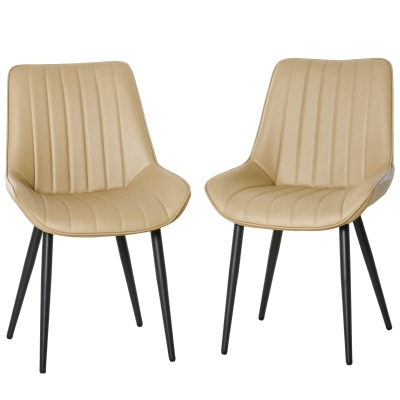 HOMCOM Mid Century Dining Chairs Set of 2 PU Leather Side Chairs Seat Metal Legs