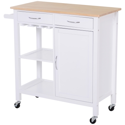 HOMCOM Kitchen Island W/2 Drawers-White/Natural Wood Colour