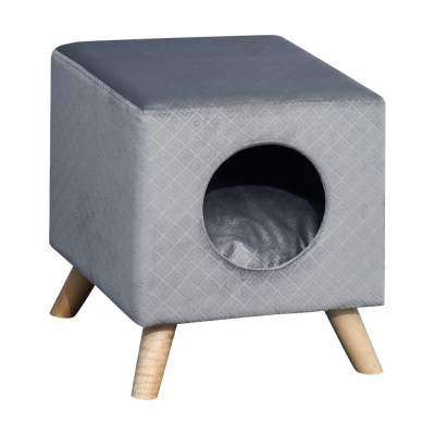 PawHut Birch Wood Upholstered Small Pets Dome Bed Grey