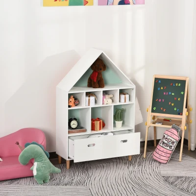 HOMCOM Kids Bookshelf with Drawer Blue & White