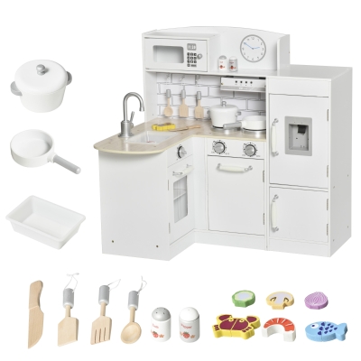 HOMCOM Childrens Electronic Cooking Kitchen Toy w/ Microwave, Fridge, & Cabinets, White