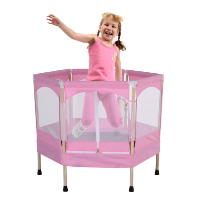 HOMCOM Kids Outdoor Trampoline w/ Safety Enclosure Net and Spring Pad Pink