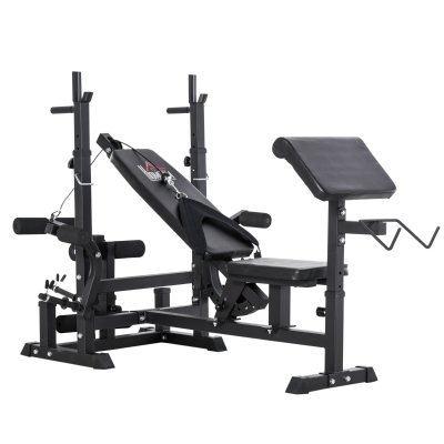 HOMCOM Multi-Position Olympic Home Gym Weight & Bar Rack w/ Chest Fly & Preacher Curls