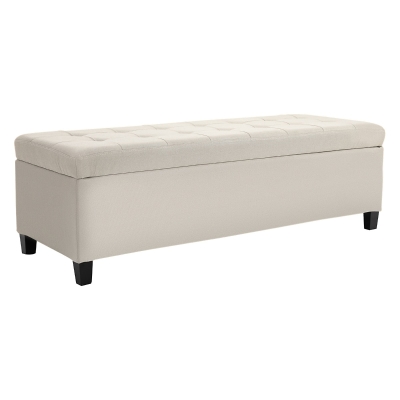 HOMCOM Storage Ottoman Bench Tufted Ottoman Microfibre Upholstered Beige