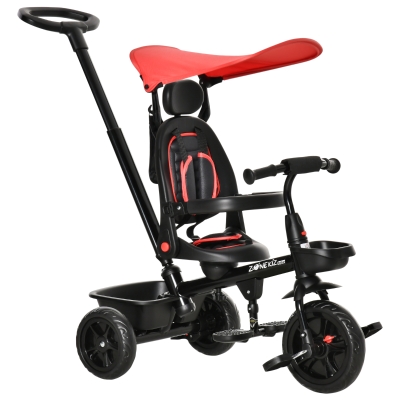 HOMCOM 4 in 1 Baby Tricycle w/ Reversible Angle Adjustable Seat Removable Handle Red