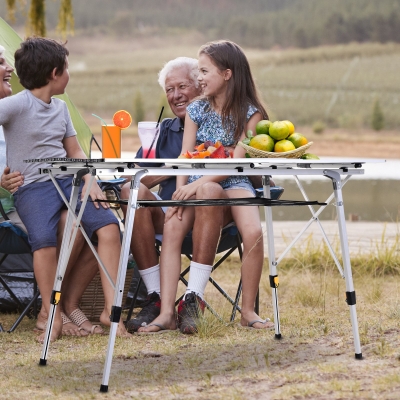 Outsunny Aluminium Portable Folding Picnic Table Portable Camping Table w/ Mesh Tier Silver
