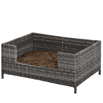 PawHut Rattan Dog Cat Pet Bed with Soft Cushion Indoor Use 61L x 46W x 27H cm
