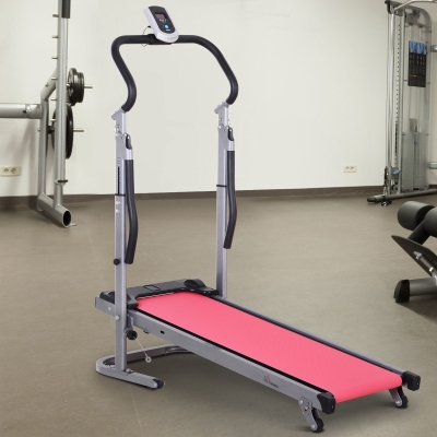HOMCOM Non-Motorised Manual Treadmill Cardio Fitness Training Foldable Machine Rose Red & Sliver