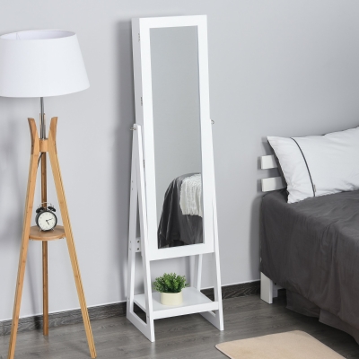 HOMCOM MDF Freestanding Glass Mirror Jewellery Cabinet w/ Storage Shelves White