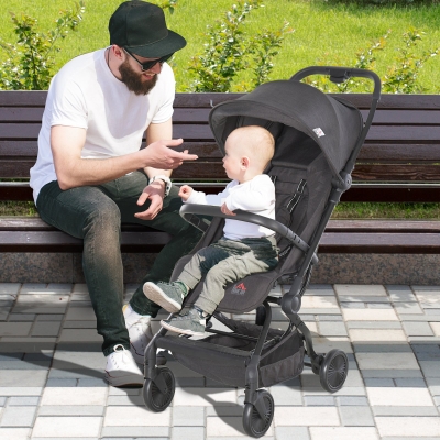 HOMCOM Aluminium Alloy Lightweight Reclining Pushchair Grey