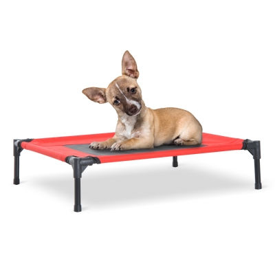 Pawhut Medium Elevated Pet Bed, 76Lx61Wx18H cm-Black/Red