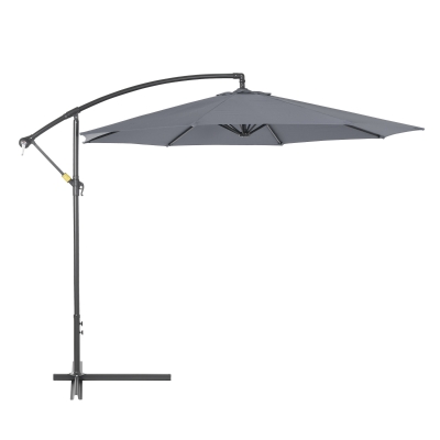 Outsunny 3(m) Garden Parasol Sun Shade Patio Banana Hanging Umbrella Cantilever with Crank Handle and Cross Base Grey