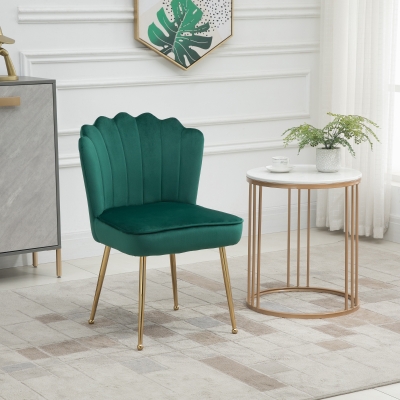 HOMCOM Velvet-Feel Shell Back Accent Chair - Green