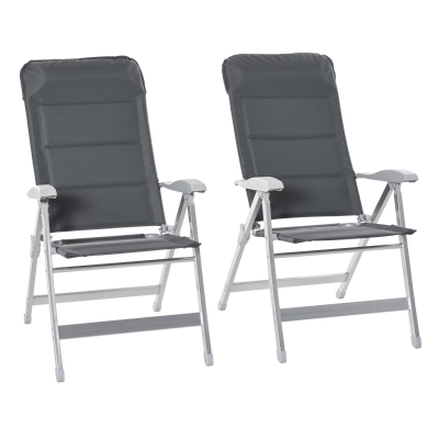 Outsunny 2 Pcs Folding Dining Chair w/ Adjustable Back Portable for Camping Patio Garden