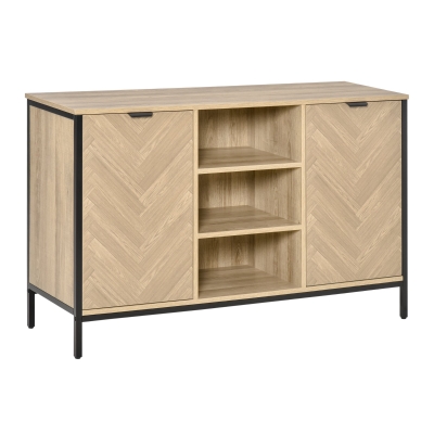 HOMCOM Kitchen Sideboard Storage Cabinet with 2 Doors and Adjustable Shelves Oak Tone