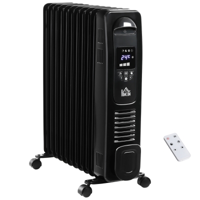 HOMCOM 2720W Oil Filled Radiator, 11 Fin Portable Heater w/ Timer Remote Control Black