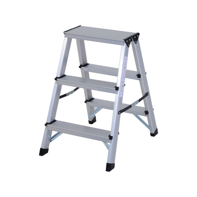 HOMCOM Aluminium Double Sided Folding 3 Step Ladder Silver