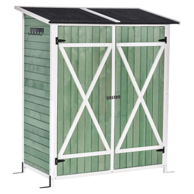 Outsunny Garden Storage Shed Tool Organizer w/ Storage Table, Hooks, and Ground Nails
