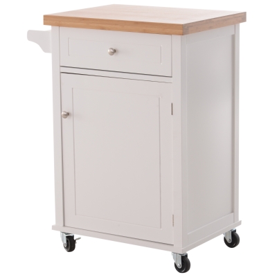 HOMCOM Wooden Kitchen Cart MDF Stainless Steel Top Kitchen Island-White/Bamboo