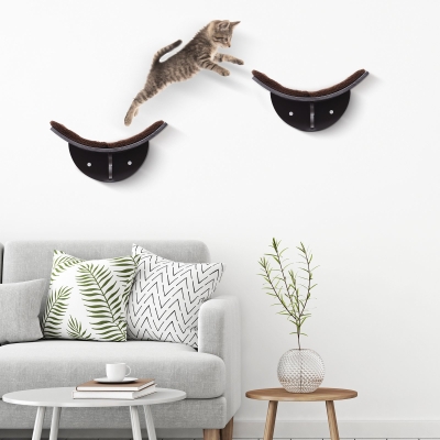 PawHut Cats Wall-Mounted MDF Shelf Bed w/ Fleece Cushion Brown