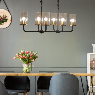 HOMCOM Steel Frame 6 Glass Light Ceiling Pendant Black/Gold