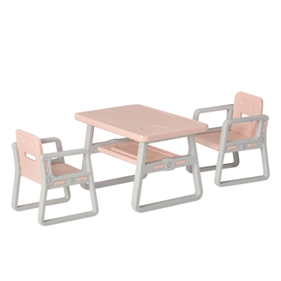 HOMCOM Kids Three-Piece Table and Chairs Set – Pink & Grey