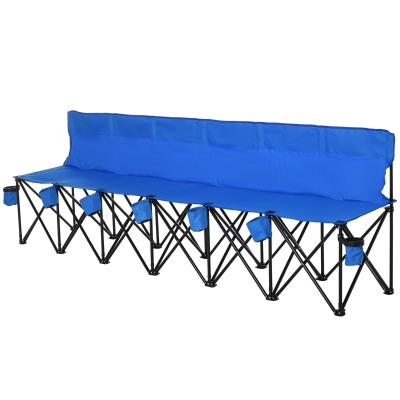 Outsunny 6 Seater Folding Sports Bench Outdoor Picnic Camping Chair Steel Frame w/Cup Holder & Carry Bag - Blue