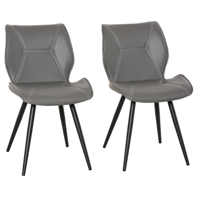HOMCOM Set of 2 Contrast Stitched PU Leather Racing-Style Dining Chairs Accent Grey