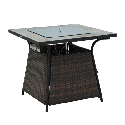 Outsunny Rattan Gas Fire Pit W/Lid-Brown/Black