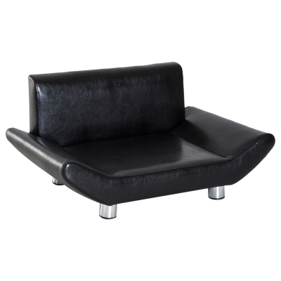 PawHut Pet Sofa Couch Bed, PU Leather, Wooden Frame-Black