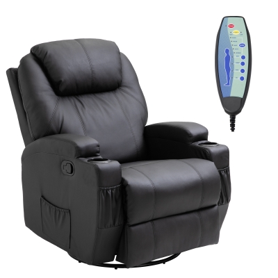 HOMCOM Luxury PU Leather Electric Massage Recliner Sofa Chair Armchair Cinema Massage Chair Swivel Heated Nursing Gaming Chair-Black