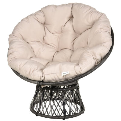 Outsunny 360° Swivel Rattan Chair Outdoor Wicker Chairs w/ Padded Cushion